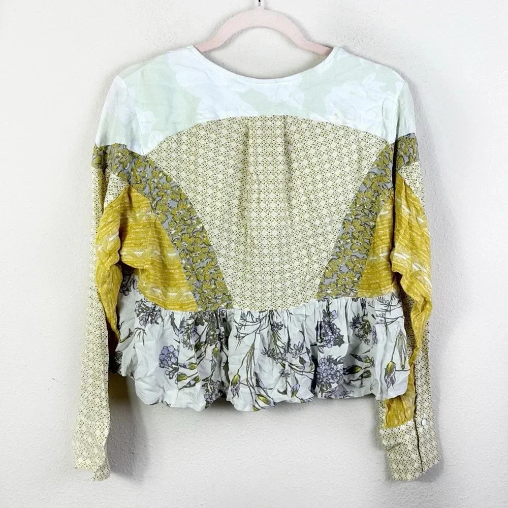 Free People Aloha State of Mind Floral Top Peasant Boho Blouse size XS